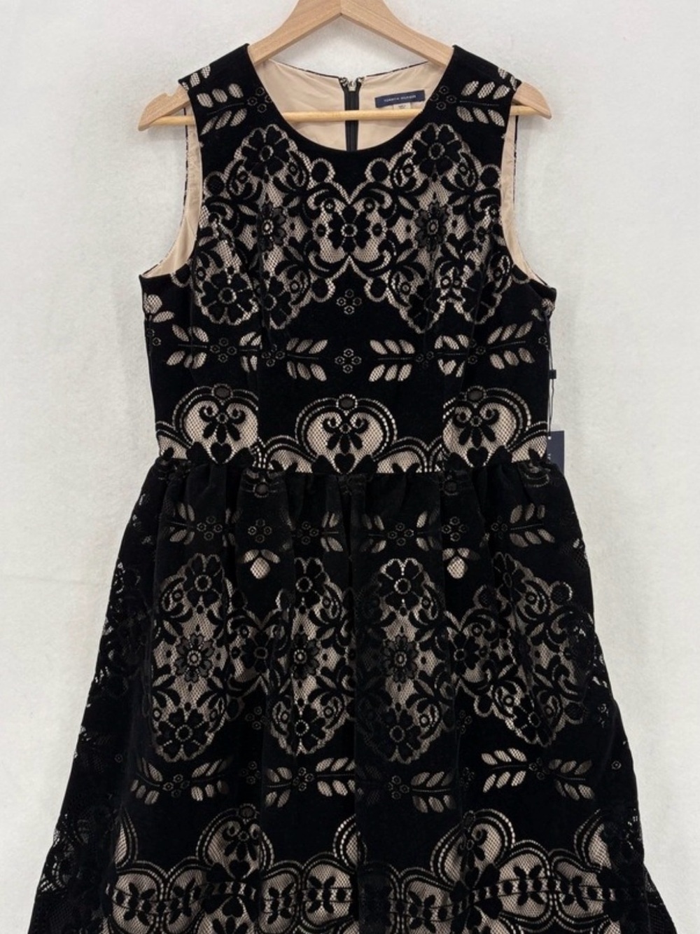 TOMMY HILFIGER Ladies Black Velvet Lace Overlay Evening Dress Goth size 14